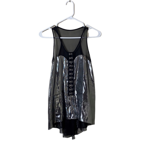Silver silk and lurex tank top with hook and eye closure - Picture 1 of 4